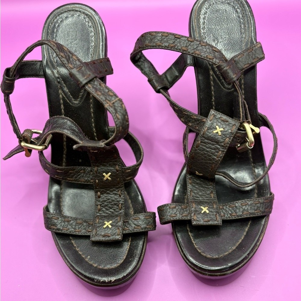 Vintage Y2K  Fendi Brown Strappy Heels with Chunky Heel size 38.5